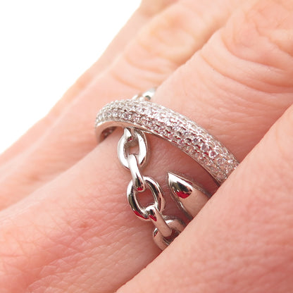 925 Sterling Silver Round-Cut C Z Multi-Chain Crossover Ring Size 6