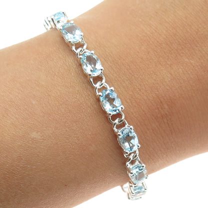 925 Sterling Silver Real Oval-Cut Blue Topaz Anchor Link Bracelet 7.5"