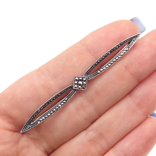 830 Silver Vintage Sweden Real Marcasite Oxidized Pin Brooch (missing 1 stone)