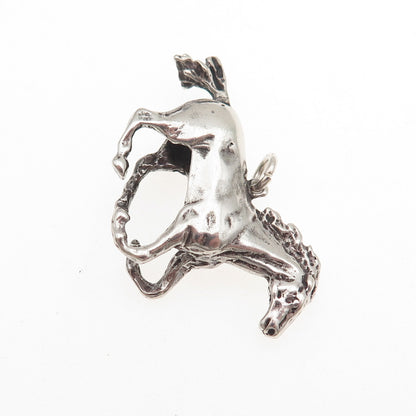 925 Sterling Silver Vintage Wild Horse Oxidized 3D Charm Pendant