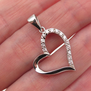925 Sterling Silver Round-Cut C Z Open Heart Charm Pendant
