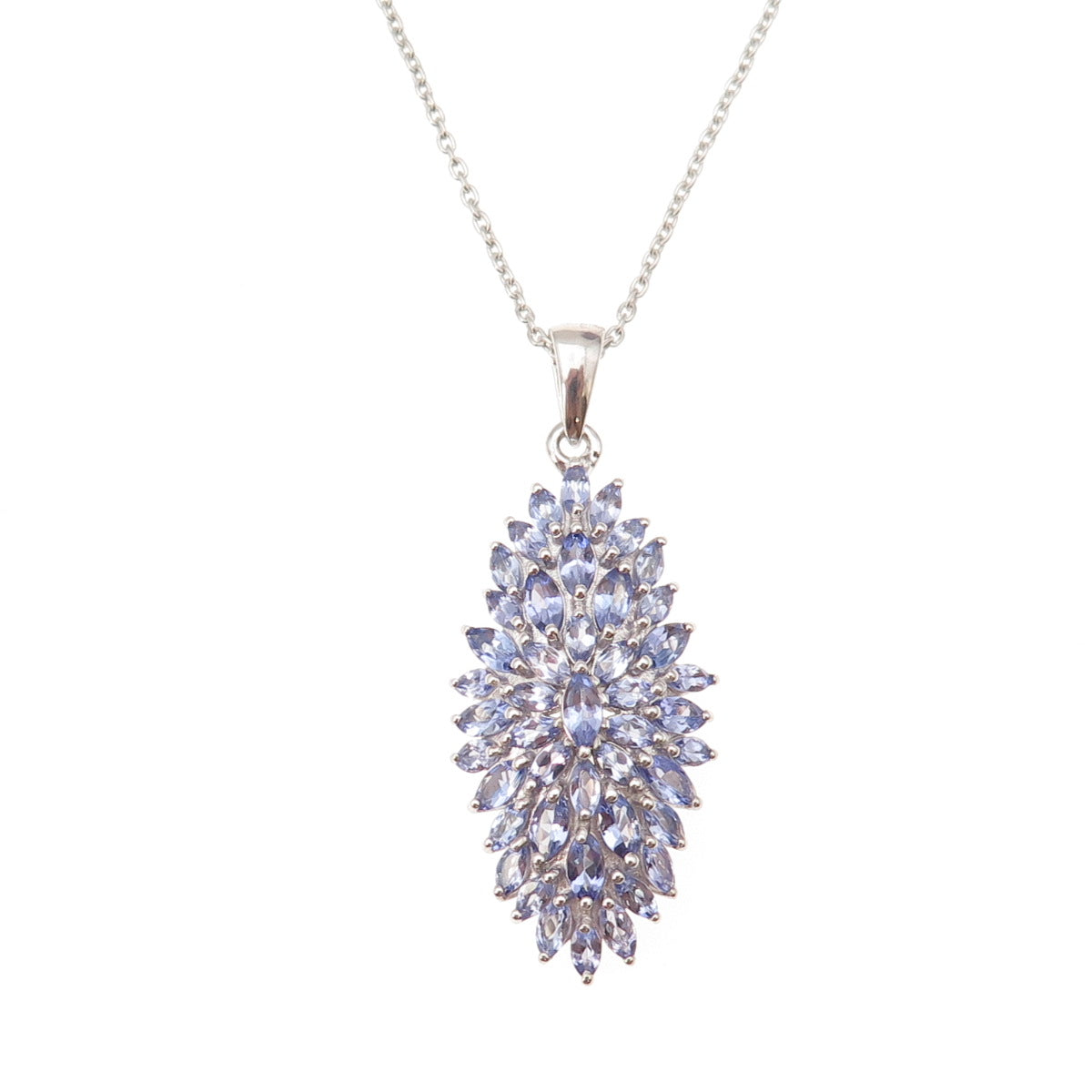 D'Joy 925 Sterling Silver Real Marquise-Cut Tanzanite Cable Chain Necklace 20"