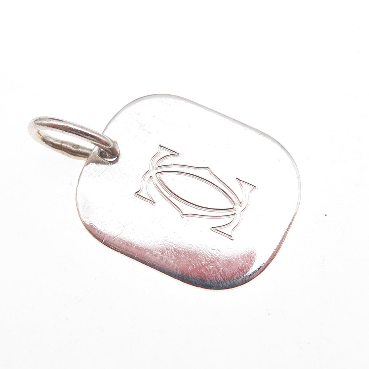 Cartier 925 Sterling Silver Vintage Engraved Logo Tag Charm Pendant