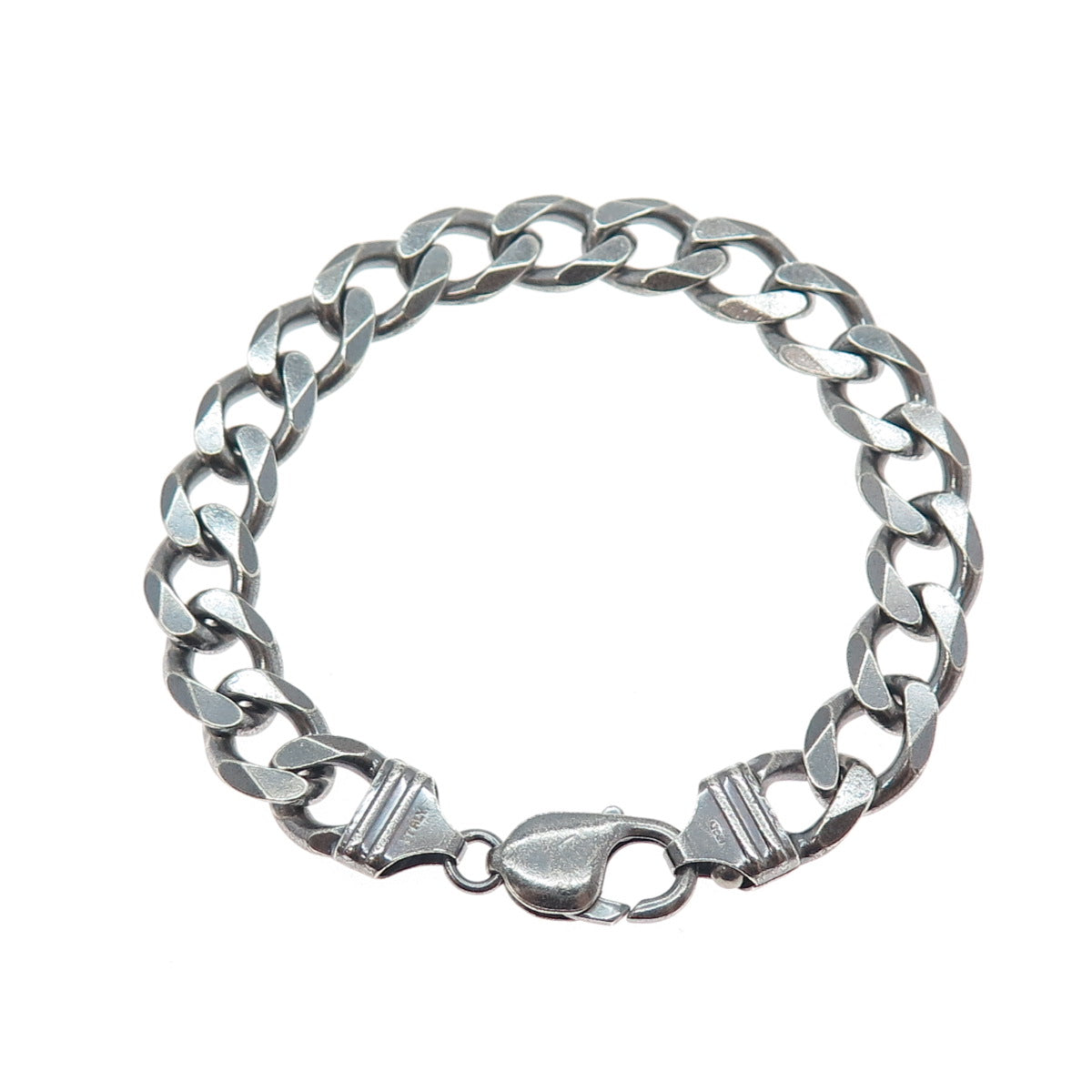 925 Sterling Silver Vintage Italy Curb Link Oxidized Bracelet 8"