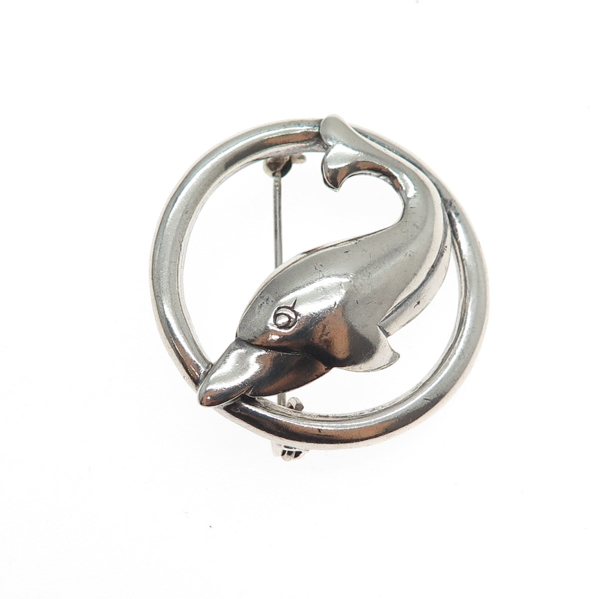 925 Sterling Silver Vintage Dolphin Oxidized Pin Brooch