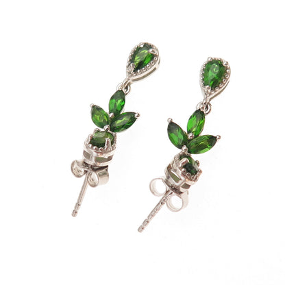 Chuck Clemency 925 Sterling Silver Real Peridot Floral Dangle Earrings