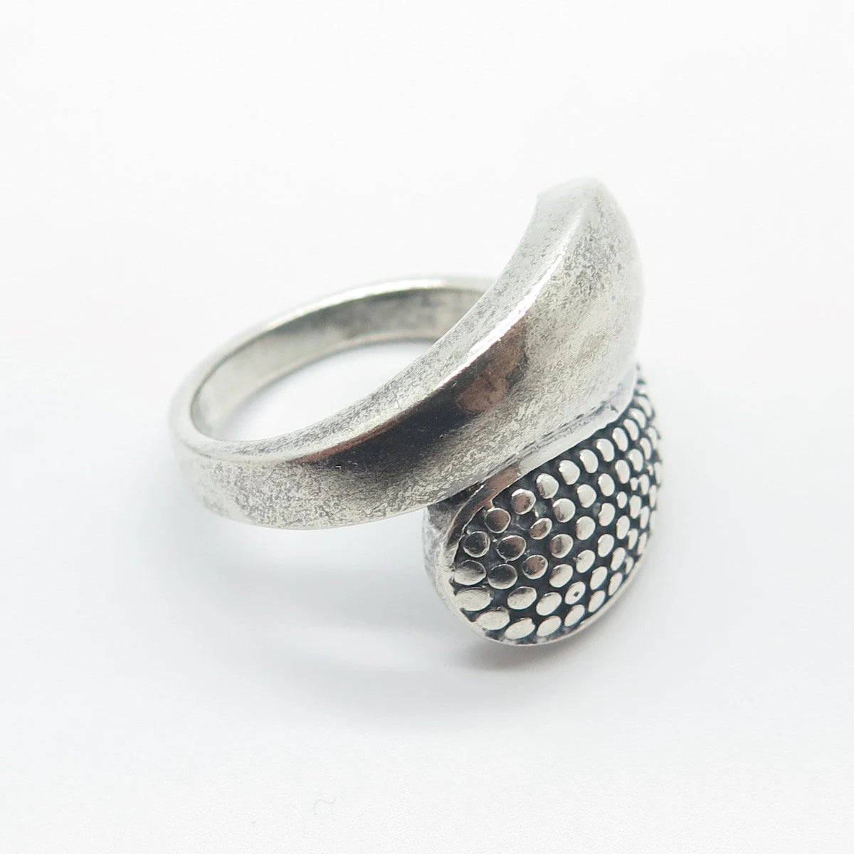 925 Sterling Silver Vintage Dotted Overlap Ring Size 6.25