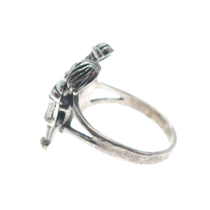 925 Sterling Silver Vintage Boy & Girl Couple Movable Heads Ring Size 6.5
