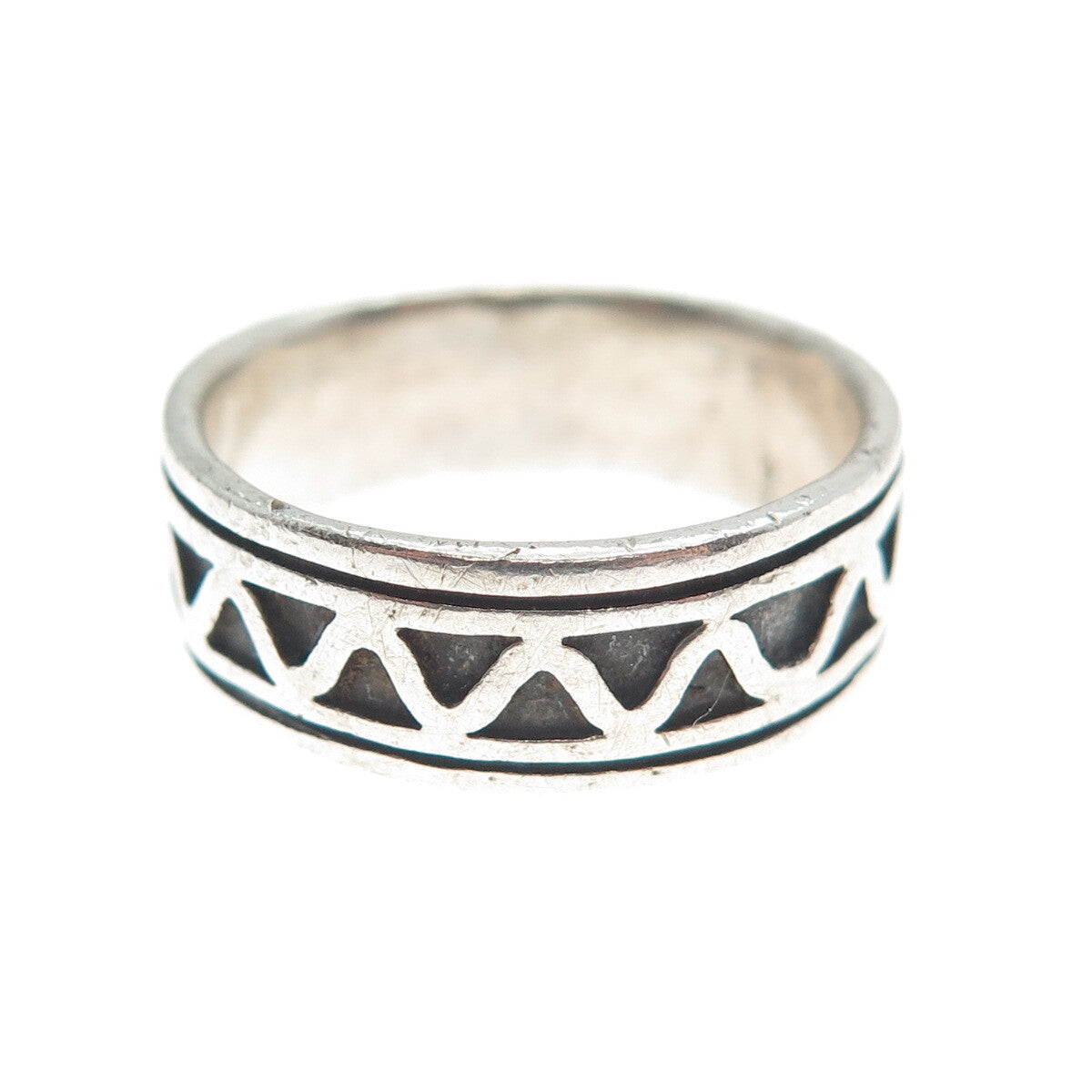 925 Sterling Silver Vintage Zig Zag All Around Oxidized Band Ring Size 6.25