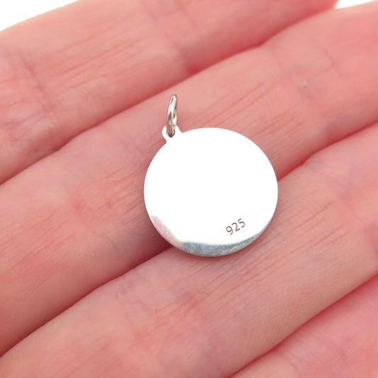 925 Sterling Silver Blue Enamel Skull & Bone Round Tag Mini Charm Pendant