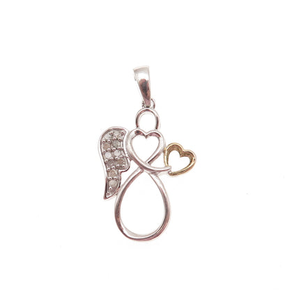 Charles Winston Sterling Silver 2-Tone Real Diamond Angel Heart Charm Pendant