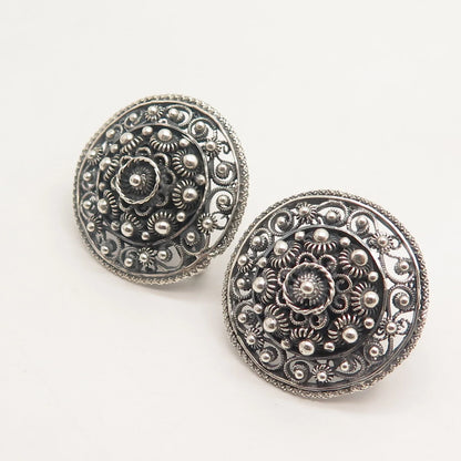 925 Sterling Silver Vintage Topazio Cannetille Round Screw Back Earrings