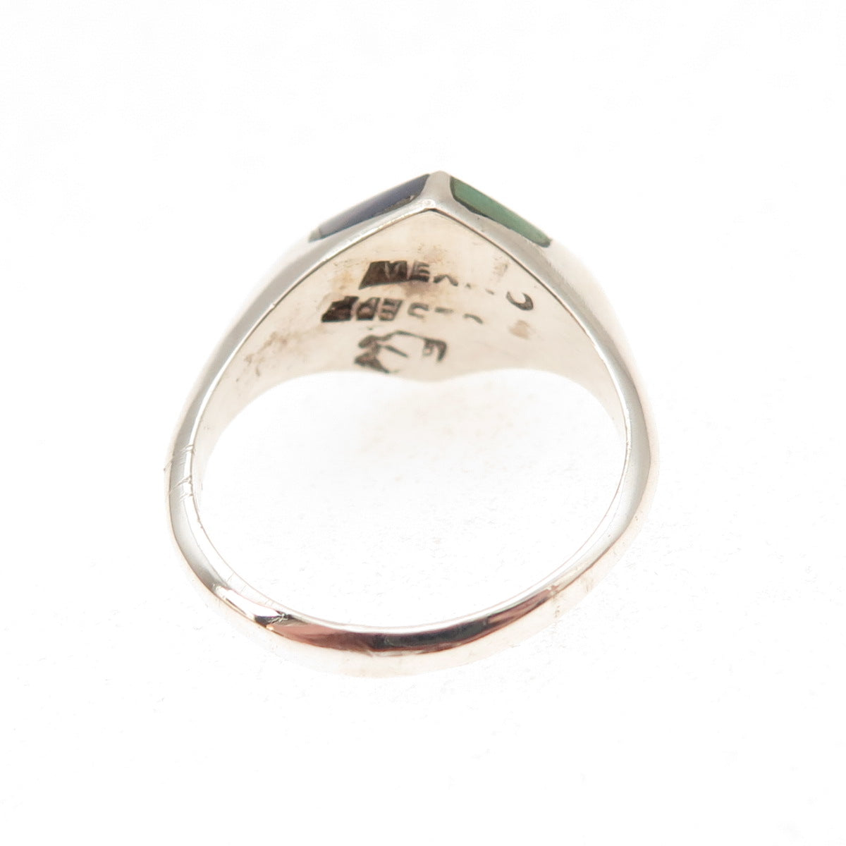 925 Sterling Silver Vintage Mexico Real Turquoise Sodalite Modernist Ring Size 6