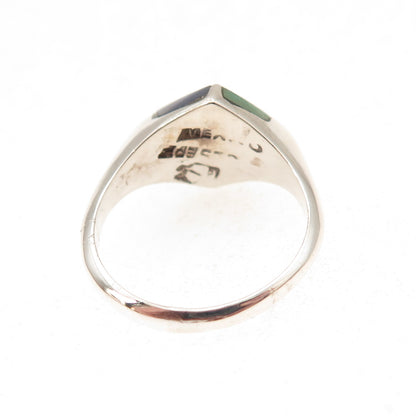 925 Sterling Silver Vintage Mexico Real Turquoise Sodalite Modernist Ring Size 6