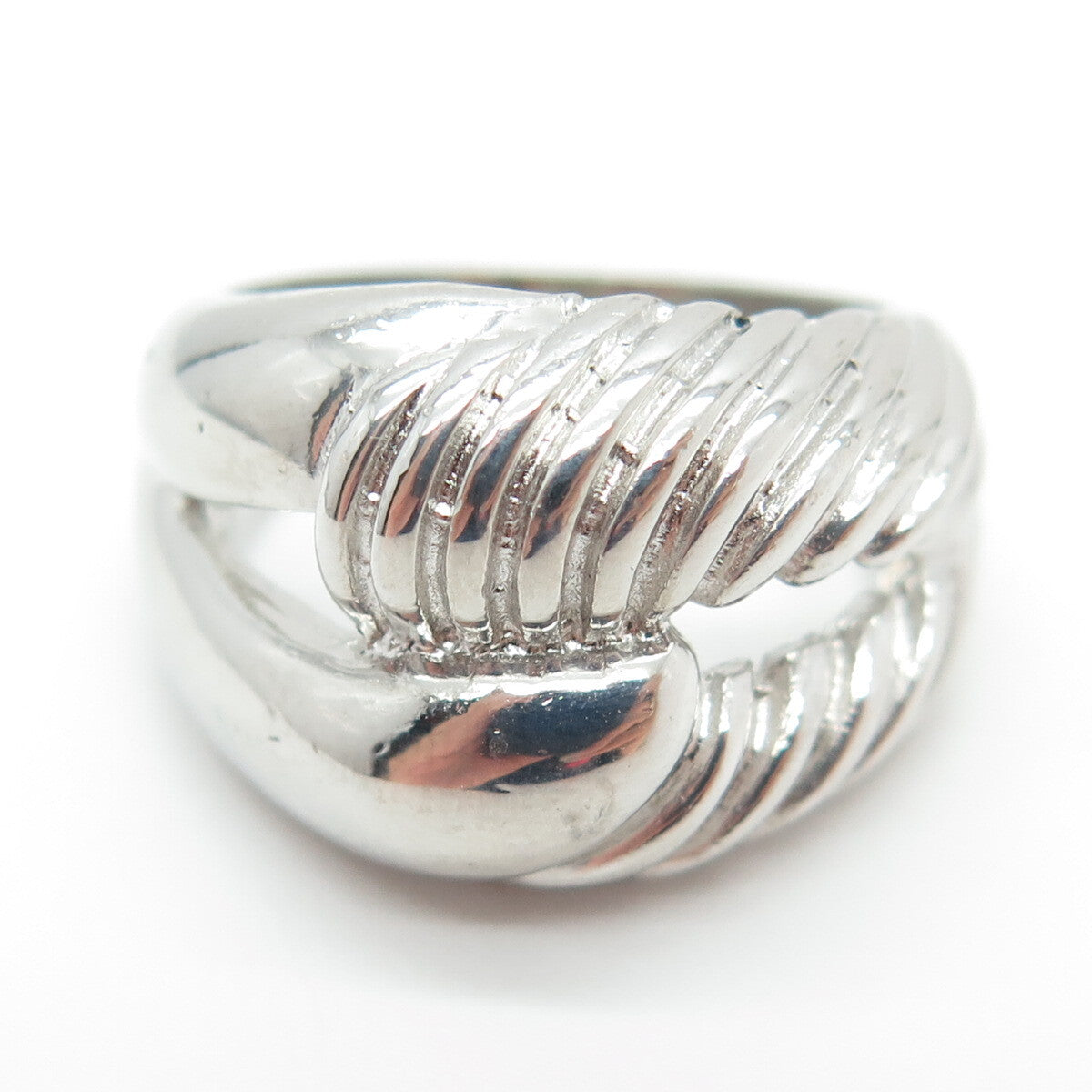 925 Sterling Silver Vintage Ribbed Interlocked Ring Size 8.25