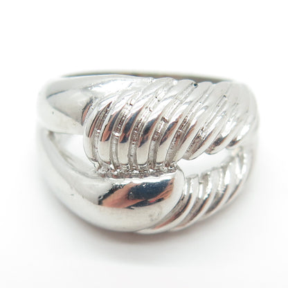 925 Sterling Silver Vintage Ribbed Interlocked Ring Size 8.25