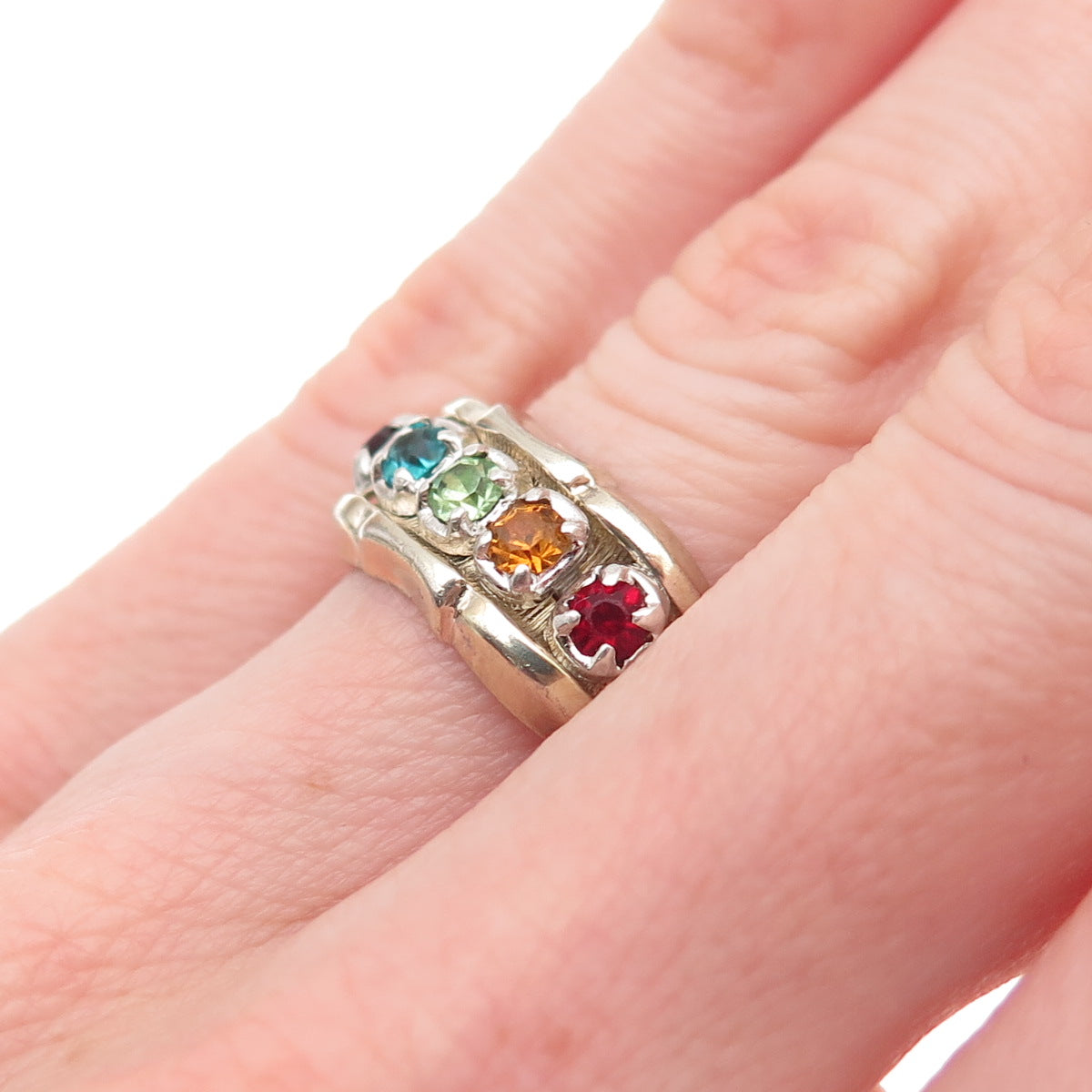 Vargas Sterling Silver Gold Plated Antique Art Deco Rhinestone Ring Size 5.75