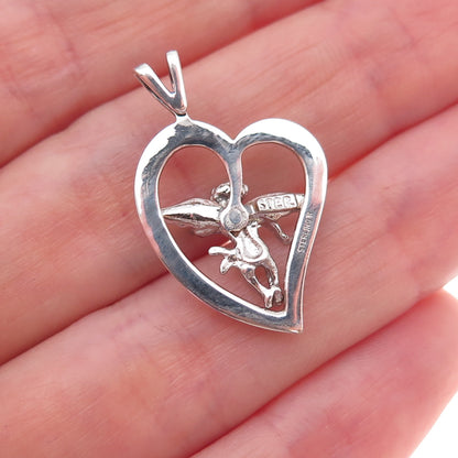 Tru-Kay 925 Sterling Silver Vintage Cherub Heart Charm Pendant