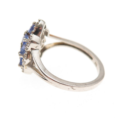 Chuck Clemency 925 Sterling Silver Real Tanzanite & White Topaz Ring Size 8