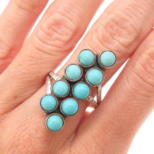 925 Sterling Silver Vintage Real Turquoise Statement Oxidized Ring Size 8.25
