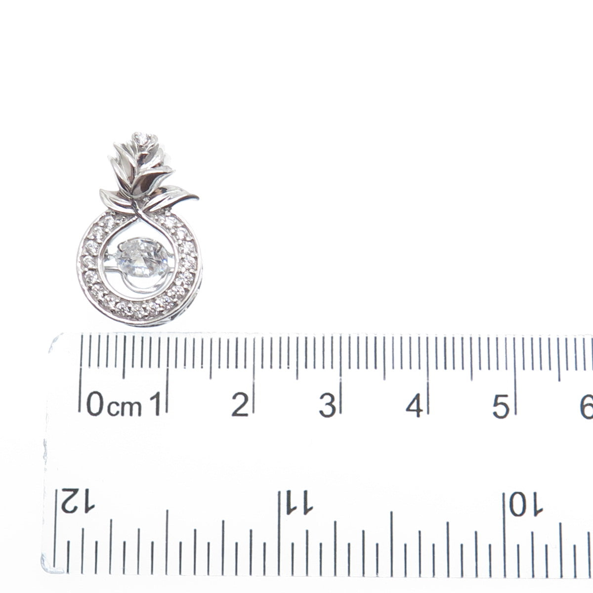 925 Sterling Silver Round-Cut C Z Rose Flower Minimalist Charm Slide Pendant