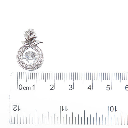 925 Sterling Silver Round-Cut C Z Rose Flower Minimalist Charm Slide Pendant