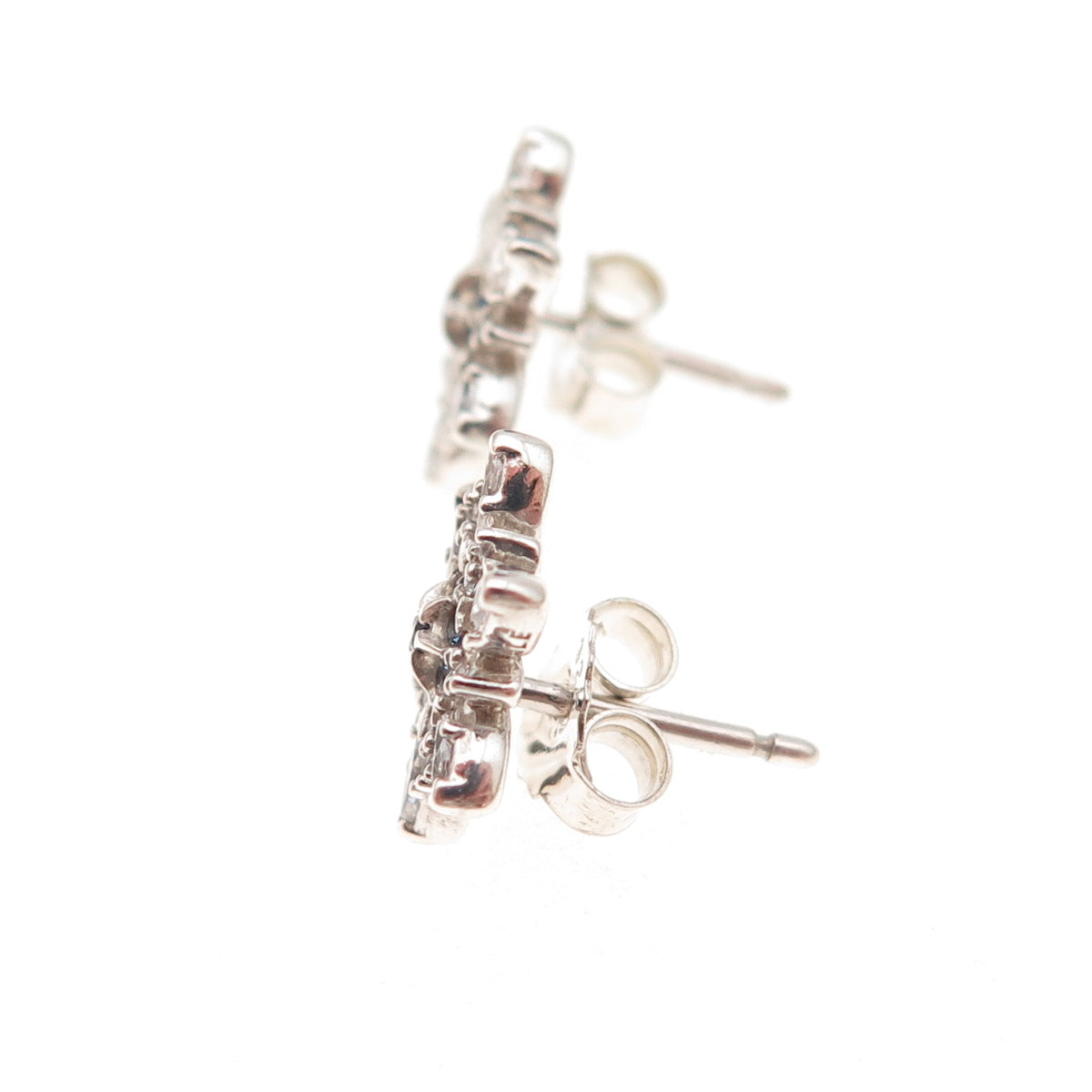 Pandora 925 Sterling Silver White & Blue C Z Sparkling Snowflake Stud Earrings