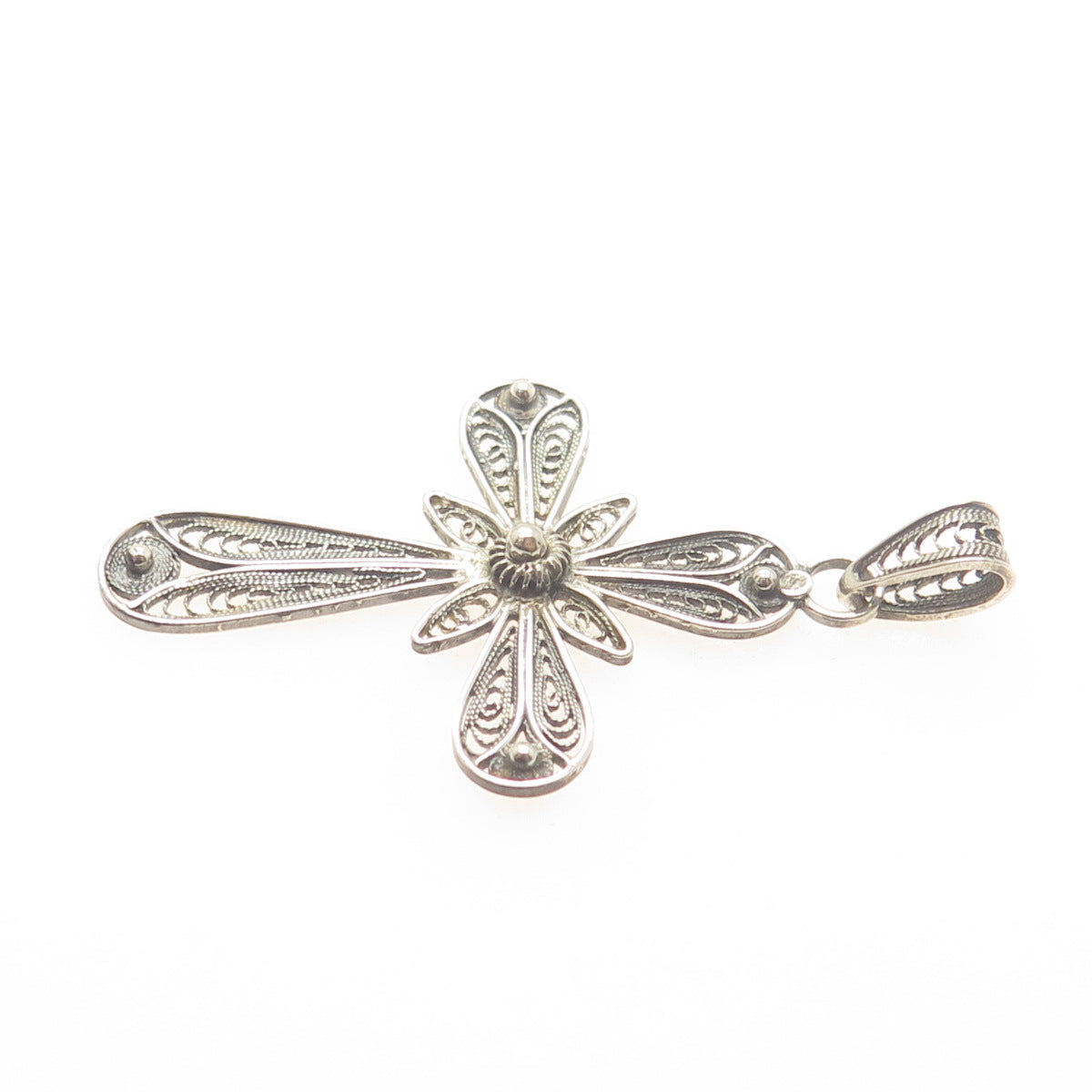 800 Silver Antique Art Deco Cannetille Filigree Cross Pendant