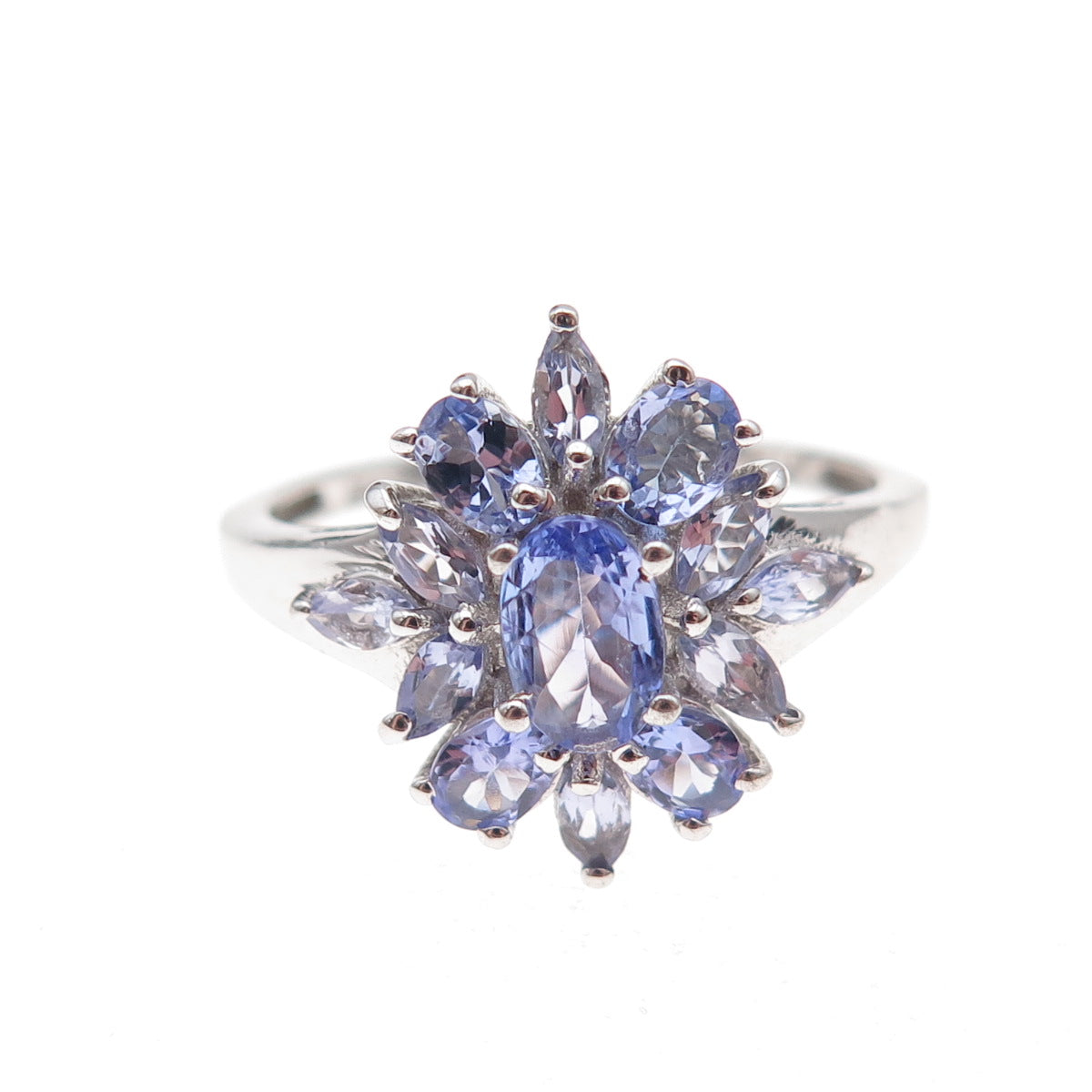 Chuck Clemency 925 Sterling Silver Real Tanzanite Floral Ring Size 9