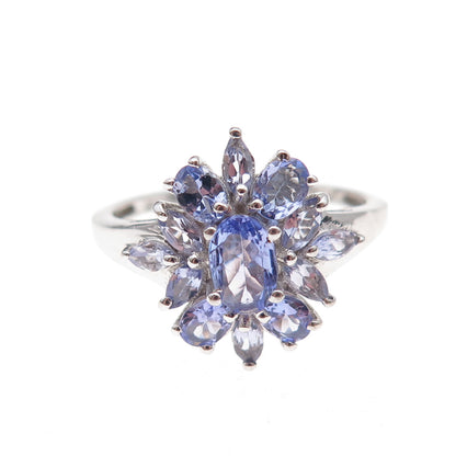 Chuck Clemency 925 Sterling Silver Real Tanzanite Floral Ring Size 9