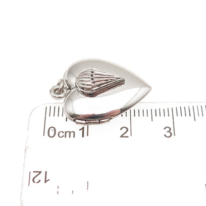 925 Sterling Silver Vintage Parachute Heart Locket Charm Pendant