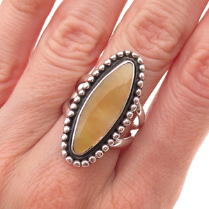 950 Silver Vintage Real MOP Beaded Oxidized Ring Size 8