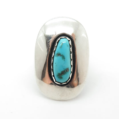 Old Pawn Sterling Silver Vintage Southwestern Turquoise Shadow Box Ring Size 5