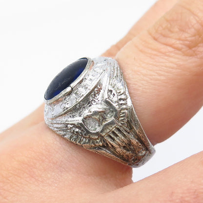 925 Sterling Silver Vintage Blue Glass Ring Size 8.5