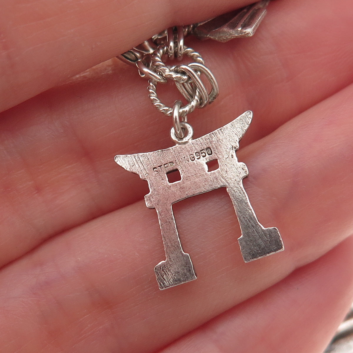 950 Silver Antique Japanese Culture & Travel Dangle Charms Bracelet 7.5"