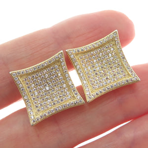 925 Sterling Silver Gold Plated Round-Cut C Z Princess Square Stud Earrings