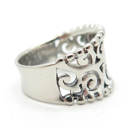 925 Sterling Silver Vintage Concaved Scroll & Beaded Ring Size 8