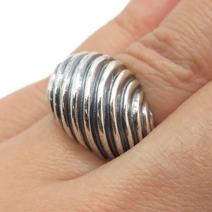 925 Sterling Silver Vintage Twisted Ribbed Dome Oxidized Ring Size 6