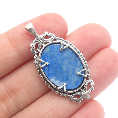 MORNING SUN 925 Sterling Silver Vintage Real Denim Lapis Beaded Pendant