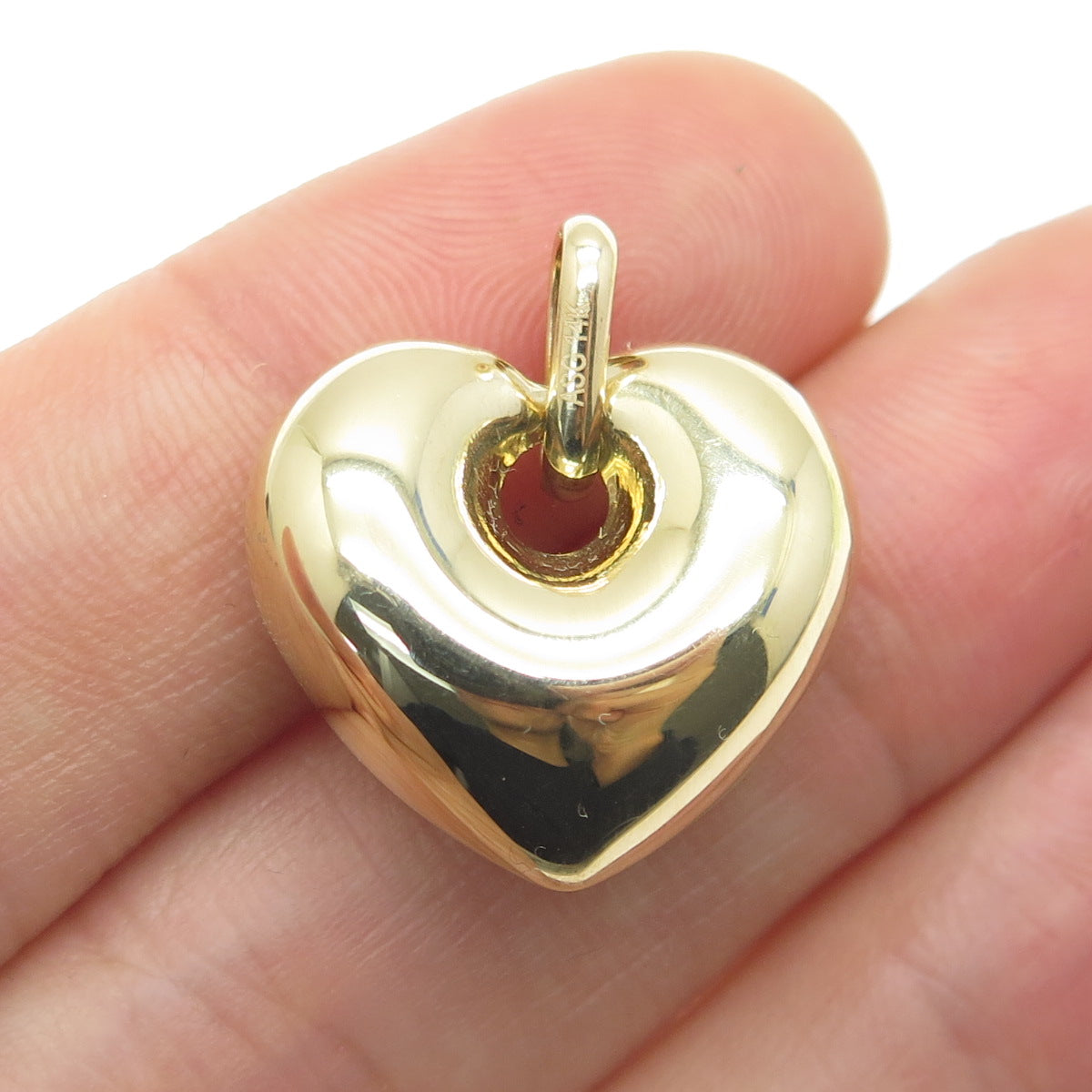 14K Yellow Gold Puffy Heart Modernist Charm Pendant