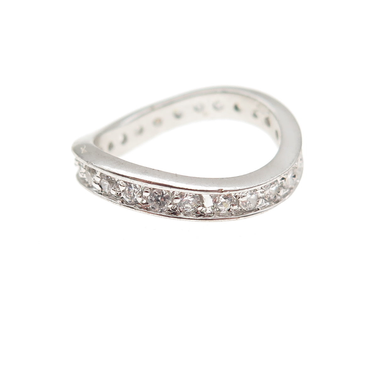 925 Sterling Silver Round-Cut C Z Wavy Band Ring Size 5