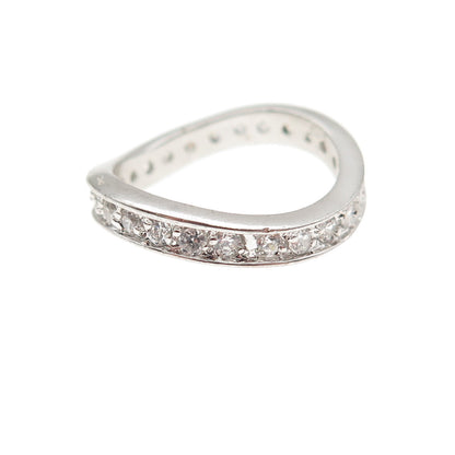 925 Sterling Silver Round-Cut C Z Wavy Band Ring Size 5