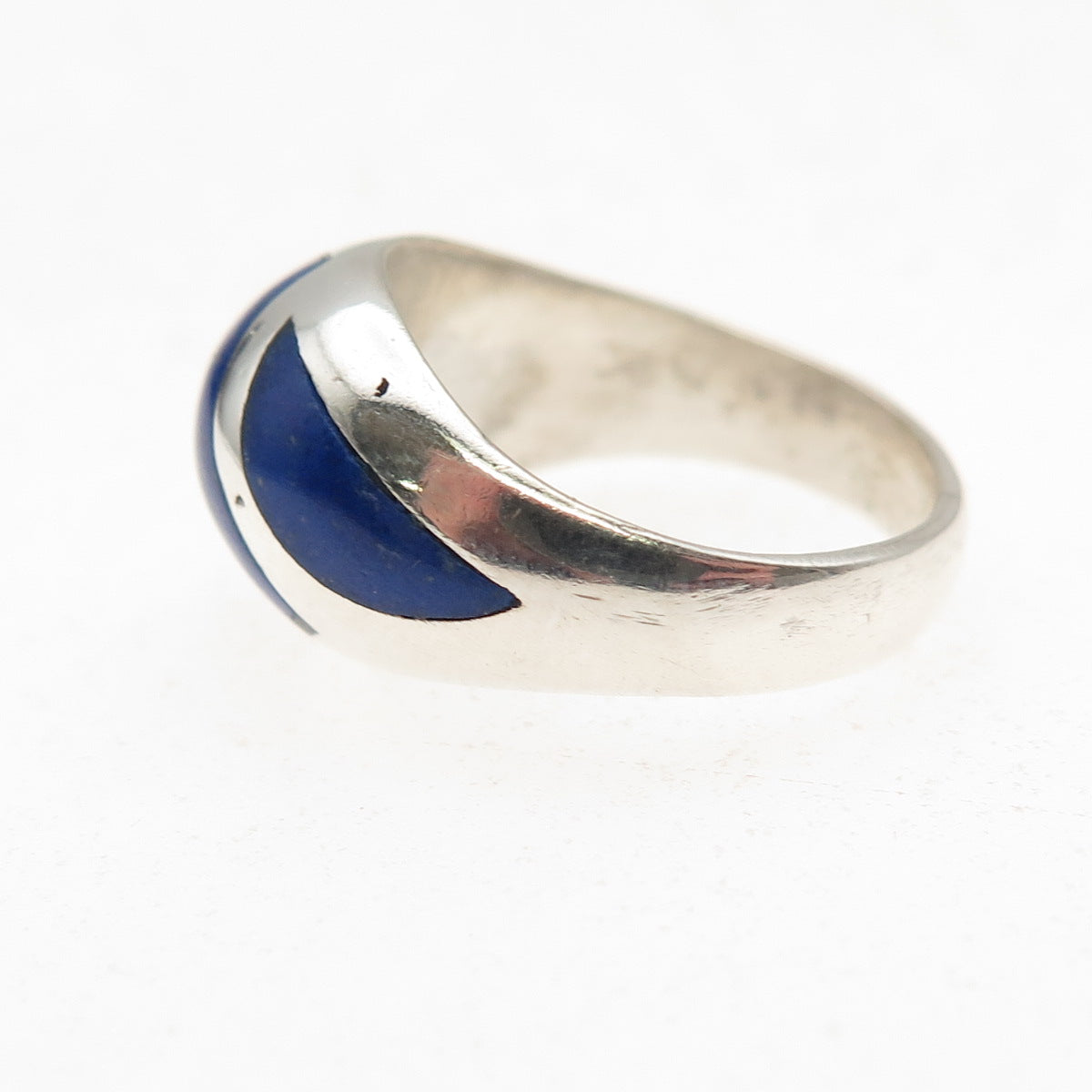 925 Sterling Silver Vintage Real Lapis Oxidized Dome Ring Size 4.5