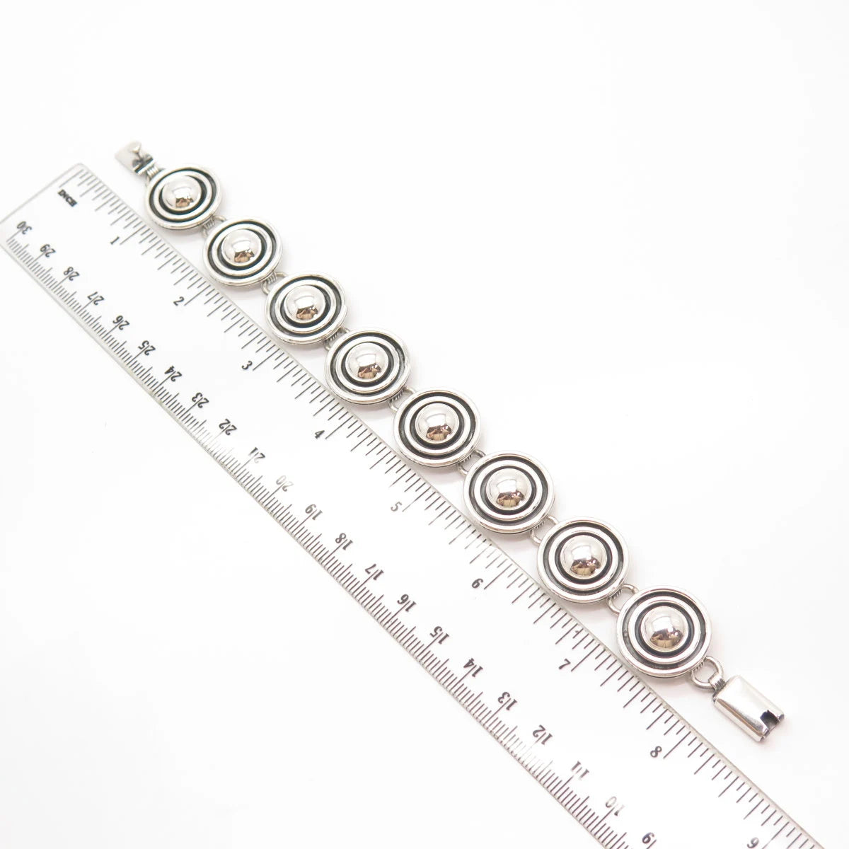 925 Sterling Silver Vintage Mexico Hemisphere Link Bracelet 7 3/4"