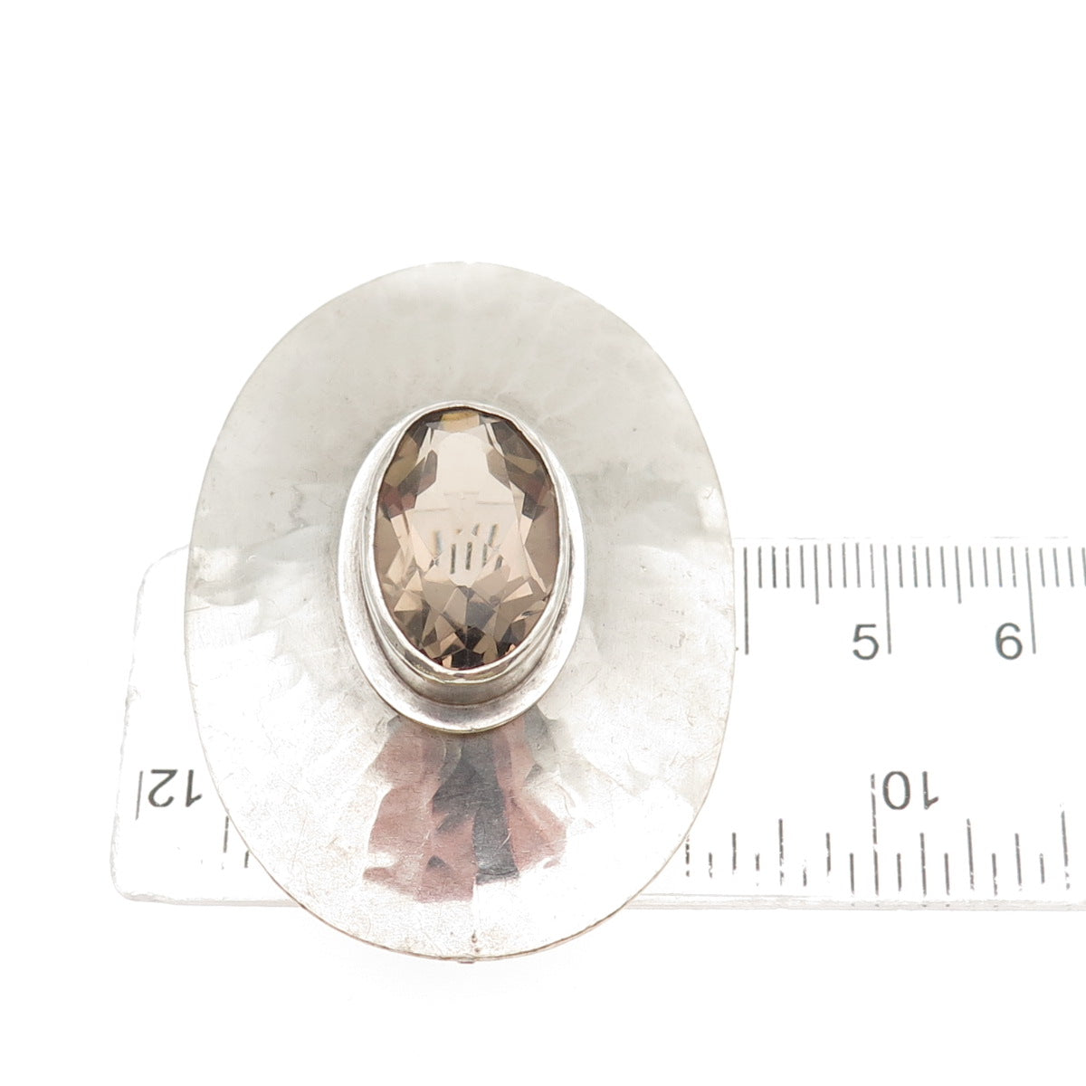 925 Sterling Silver Vintage Real Smoky Quartz Modernist Pin Brooch / Pendant