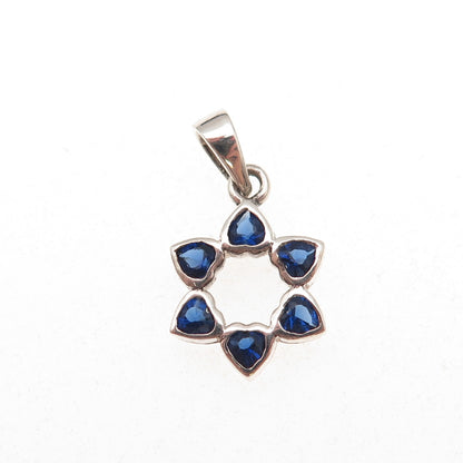 925 Sterling Silver Heart-Cut Blue C Z Floral Charm Pendant