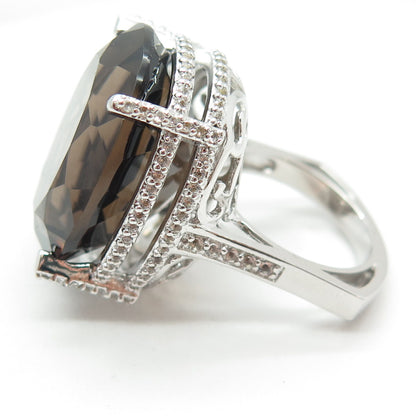 DSMK 925 Sterling Silver Large Smoky Quartz & White Topaz Gem Ring Size 7.25