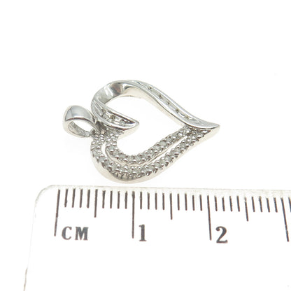SUN 925 Sterling Silver Real Round-Cut Diamond Open Heart Pendant