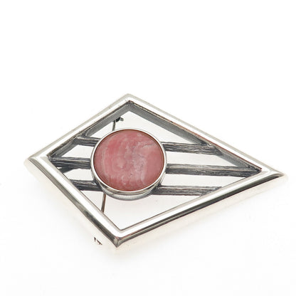 925 Sterling Silver Vintage Real Rhodochrosite Modernist Pin Brooch / Pendant