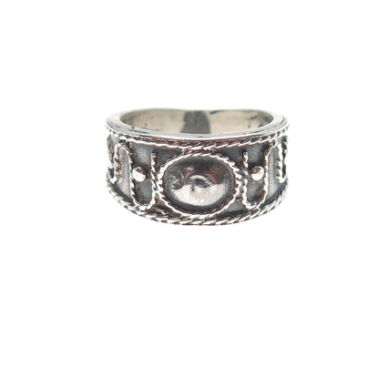 925 Sterling Silver Vintage Modernist Swirl Oxidized Ring Size 6.75